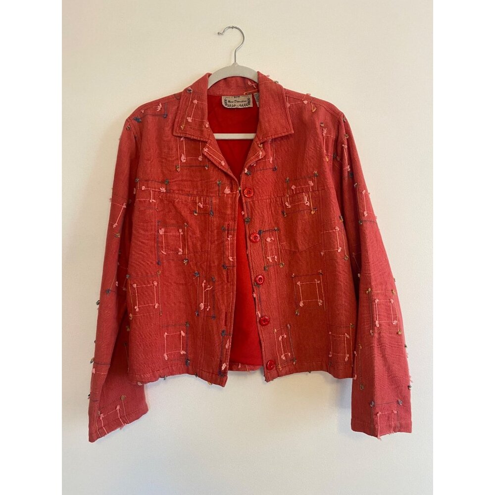 Vintage New Direction Women's Red Embroidered Button-Down Jacket Size M